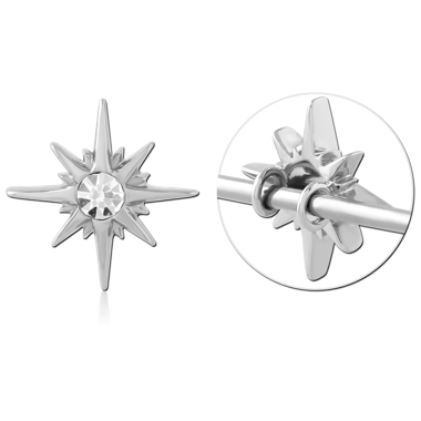 SURGICAL STEEL INDUSTRIAL SLIDING CHARM STARBURST WITH CRYSTAL CENTER ACCENT