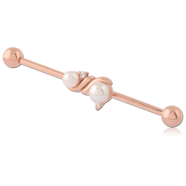 316L ROSE GOLD PVD COATED SURGICAL STEEL INDUSTRIAL BARBELL WITH SLIDING CHARM