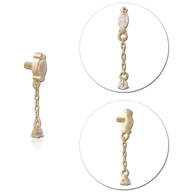 14K YELLOW GOLD INTERNAL THREADED ATTACHMENT FOR 1.2MM MARQUISE GEM WITH CHAIN AND GEM CHARMS