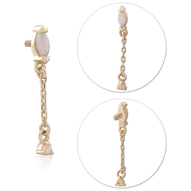 14K YELLOW GOLD INTERNAL THREADED ATTACHMENT FOR 1.2MM MARQUISE OPAL WITH CHAIN AND OPAL CHARMS
