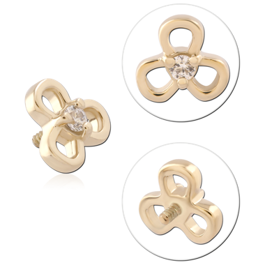 14K YELLOW GOLD INTERNAL THREADED ATTACHMENT FOR 1.2MM TREFOIL OPENWORK WITH CENTER GEM
