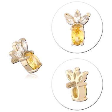 14K YELLOW GOLD INTERNAL THREADED ATTACHMENT FOR 1.2MM TOP OVAL YELLOW GEM WITH TRIPLE MARQUISE