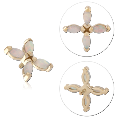 14K YELLOW GOLD INTERNAL THREADED ATTACHMENT FOR 1.2MM TOP FOUR MARQUISE IRIDESCENT GEM CROSS