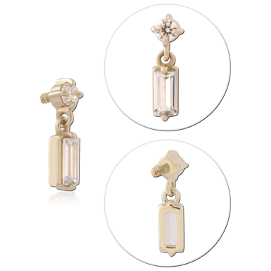 14K YELLOW GOLD INTERNAL THREADED ATTACHMENT FOR 1.2MM TOP ROUND GEM WITH BAGUETTE BAR CHARM