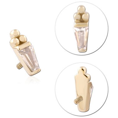 14K YELLOW GOLD INTERNAL THREADED ATTACHMENT FOR 1.2MM TOP TAPERED BAGUETTE GEM WITH BEAD ACCENTS