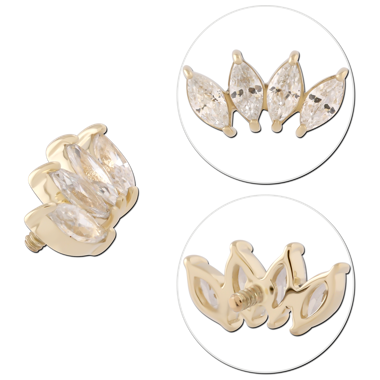 14K YELLOW GOLD INTERNAL THREADED ATTACHMENT FOR 1.2MM TOP TRIPLE MARQUISE GEM FAN