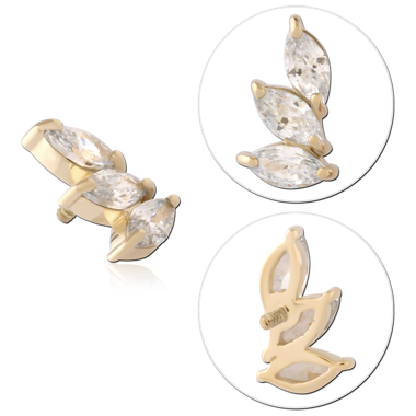 14K YELLOW GOLD INTERNAL THREADED ATTACHMENT FOR 1.2MM TOP TRIPLE MARQUISE GEM LEAF LEFT CURVE