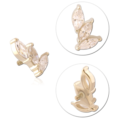 14K YELLOW GOLD INTERNAL THREADED ATTACHMENT FOR 1.2MM TOP TRIPLE MARQUISE GEM LEAF RIGHT CURVE