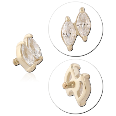 14K YELLOW GOLD INTERNAL THREADED ATTACHMENT FOR 1.2MM TOP DOUBLE MARQUISE GEM CLUSTER
