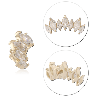 14K YELLOW GOLD INTERNAL THREADED ATTACHMENT FOR 1.2MM TOP CURVED FIVE MARQUISE GEM CLUSTER