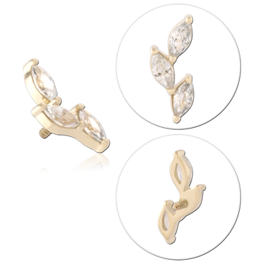 14K YELLOW GOLD INTERNAL THREADED ATTACHMENT FOR 1.2MM TOP LEFT-FACING TRIPLE MARQUISE GEM