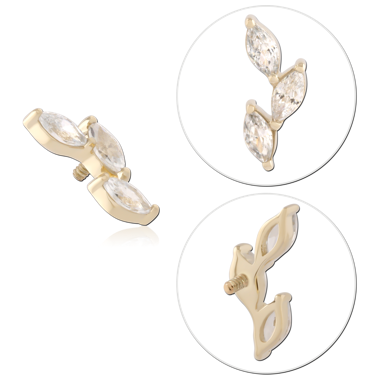 14K YELLOW GOLD INTERNAL THREADED ATTACHMENT FOR 1.2MM TOP RIGHT-FACING TRIPLE MARQUISE GEM