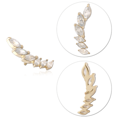 14K YELLOW GOLD INTERNAL THREADED ATTACHMENT FOR 1.2MM CURVED MARQUISE FIVE GEM LEFT