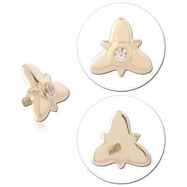 14K YELLOW GOLD INTERNAL THREADED ATTACHMENT FOR 1.2MM THREE PETAL FLOWER CENTER GEM