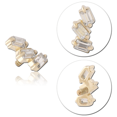 14K YELLOW GOLD INTERNAL THREADED ATTACHMENT FOR 1.2MM ANGLED BAGUETTE GEM TRIO LEFT
