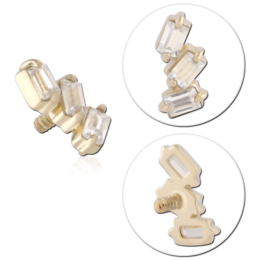 14K YELLOW GOLD INTERNAL THREADED ATTACHMENT FOR 1.2MM ANGLED BAGUETTE GEM TRIO RIGHT