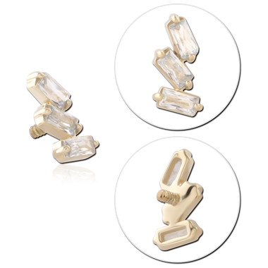 14K YELLOW GOLD INTERNAL THREADED ATTACHMENT FOR 1.2MM VERTICAL BAGUETTE GEM TRIO LEFT
