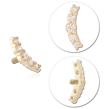 14K YELLOW GOLD INTERNAL THREADED ATTACHMENT CURVED GRADUATED FIVE GEM CLUSTER