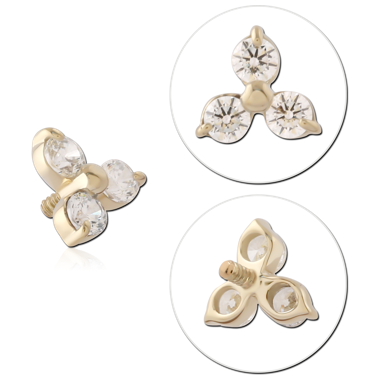 14K YELLOW GOLD INTERNAL THREADED ATTACHMENT PRONG SET TRIPLE GEM TRIANGLE