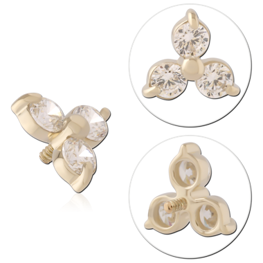 14K YELLOW GOLD INTERNAL THREADED ATTACHMENT BEZEL SET TRIPLE GEM TRIANGLE