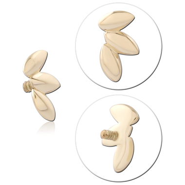 14K YELLOW GOLD INTERNAL THREADED ATTACHMENT TRIPLE MARQUISE LEAF CLUSTER RIGHT FACING