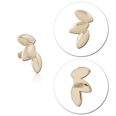 14K YELLOW GOLD INTERNAL THREADED ATTACHMENT TRIPLE MARQUISE LEAF CLUSTER LEFT FACING