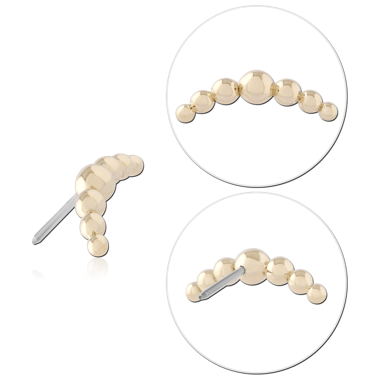 14K YELLOW GOLD INTERNAL THREADED ATTACHMENT GRADUATED BEADED CURVE ROW