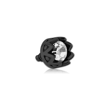 BLACK PVD COATED SURGICAL STEEL JEWELED ATTACHMENT FOR 1.6MM INTERNALLY THREADED PINS