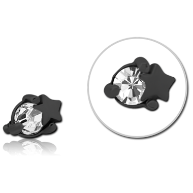 BLACK PVD COATED SURGICAL STEEL JEWELED MICRO ATTACHMENT FOR 1.2MM INTERNALLY THREADED PINS - STAR AND GEM