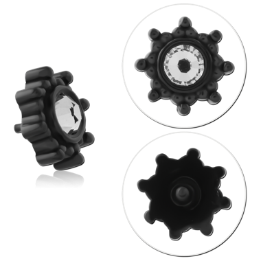 316L BLACK PVD COATED SURGICAL STEEL INTERNAL THREADED TOP BEADED HALO ROUND GEM