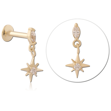 GOLD PVD 18K COATED SURGICAL STEEL INTERNALLY THREADED JEWELED MICRO LABRET