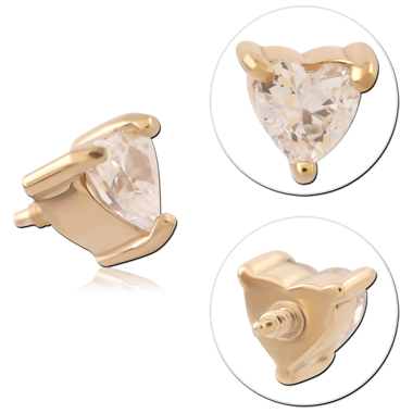 316L GOLD PVD 18K COATED SURGICAL STEEL INTERNAL THREADED TOP HEART GEM OPEN BACK