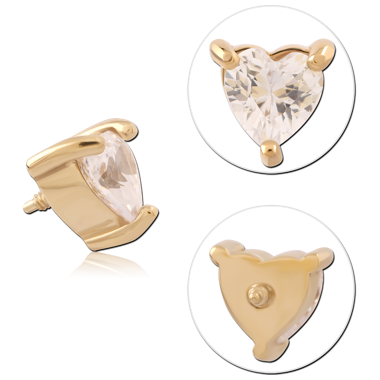 316L GOLD PVD 18K COATED SURGICAL STEEL INTERNAL THREADED TOP HEART GEM CLOSED BACK