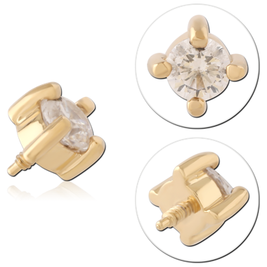 316L GOLD PVD 18K COATED SURGICAL STEEL INTERNAL THREADED TOP ROUND GEM PRONG