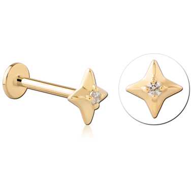 14K YELLOW GOLD FOUR POINT STAR TOP WITH GOLD PVD COATED TITANIUM INTERNAL LABRET