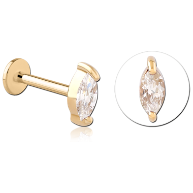 14K YELLOW GOLD MARQUISE GEM TOP WITH GOLD PVD COATED TITANIUM INTERNAL LABRET