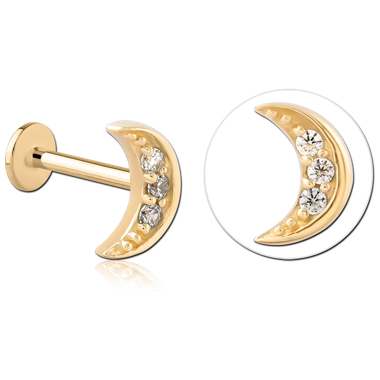14K YELLOW GOLD CRESCENT MOON GEM TOP WITH GOLD PVD COATED TITANIUM INTERNAL LABRET