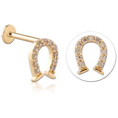 14K YELLOW GOLD HORSESHOE GEM TOP WITH GOLD PVD COATED TITANIUM INTERNAL LABRET