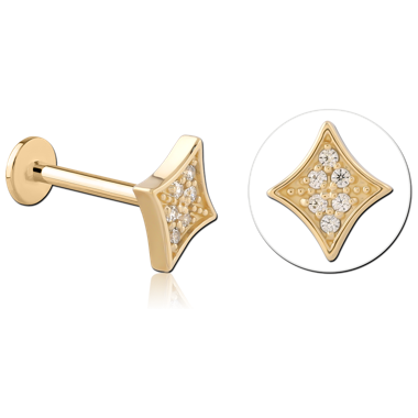 14K YELLOW GOLD TOP WITH GOLD PVD COATED TITANIUM INTERNAL LABRET RHOMBUS CLUSTER