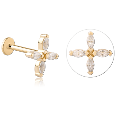 14K YELLOW GOLD TOP WITH GOLD PVD COATED TITANIUM INTERNAL LABRET FOUR MARQUISE CLUSTER