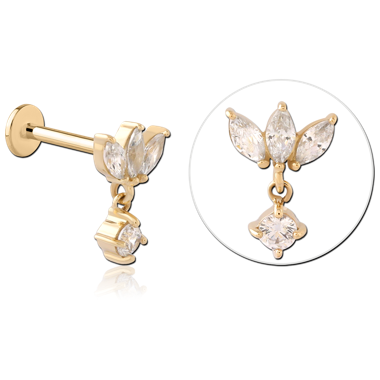 14K YELLOW GOLD TOP WITH GOLD PVD COATED TITANIUM LABRET MARQUISE TRIO DANGLE