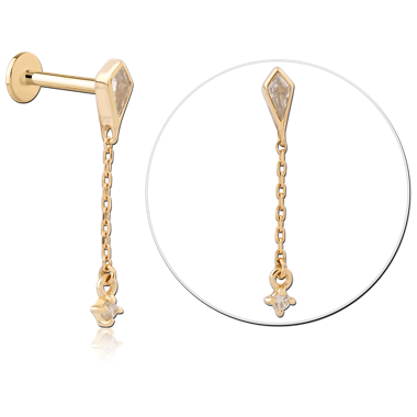 14K YELLOW GOLD TOP WITH GOLD PVD COATED TITANIUM LABRET RHOMBUS WITH CHAIN DANGLE