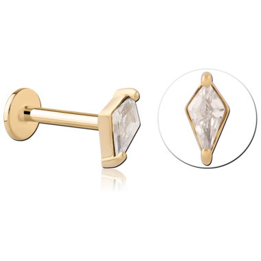 14K YELLOW GOLD TOP WITH GOLD PVD COATED TITANIUM INTERNAL LABRET RHOMBUS GEM