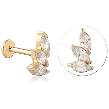 14K YELLOW GOLD TOP WITH GOLD PVD COATED TITANIUM LABRET FOUR MARQUISE LEAF LEFT