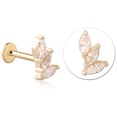 14K YELLOW GOLD TOP WITH GOLD PVD COATED TITANIUM LABRET THREE MARQUISE LEAF RIGHT