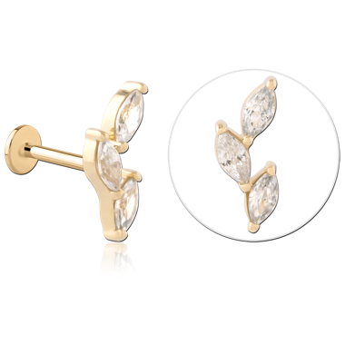 14K YELLOW GOLD ATTACHMENT WITH GOLD PVD COATED TITANIUM INTERNAL LABRET TRIPLE MARQUISE LEFT