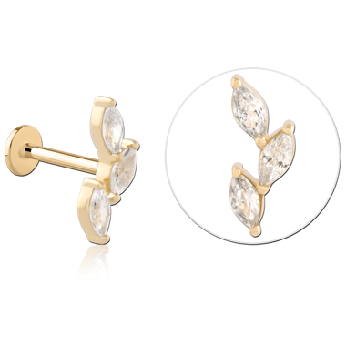 14K YELLOW GOLD ATTACHMENT WITH GOLD PVD COATED TITANIUM INTERNAL LABRET TRIPLE MARQUISE RIGHT