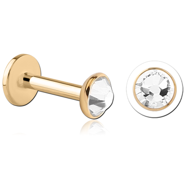 14K YELLOW GOLD ATTACHMENT WITH GOLD PVD COATED TITANIUM INTERNAL LABRET BEZEL ROUND GEM