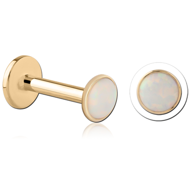14K YELLOW GOLD ATTACHMENT WITH GOLD PVD COATED TITANIUM INTERNAL LABRET WHITE OPAL BEZEL