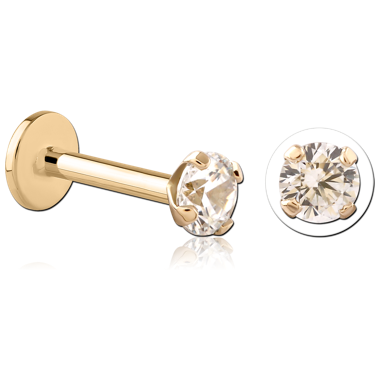 14K YELLOW GOLD ATTACHMENT WITH GOLD PVD COATED TITANIUM INTERNAL LABRET PRONG ROUND GEM